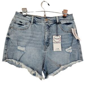 Wallflower Fearless Curvy Super High Rise Denim Shorty Shorts Women's 15 Frayed